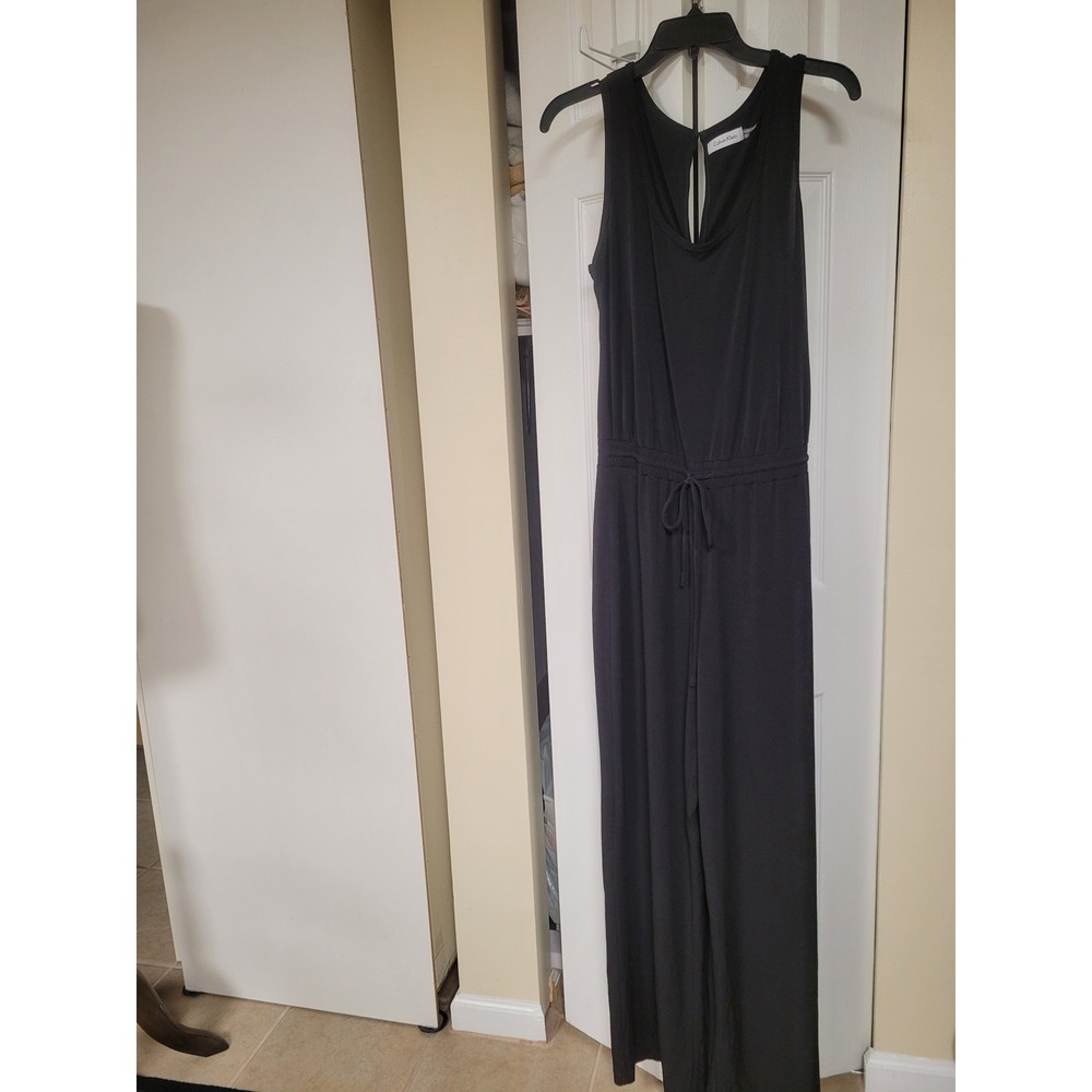 Calvin Klein Womens Chic Wide Leg Black Sleeveless Keyhole Back Jumpsuit Size 8